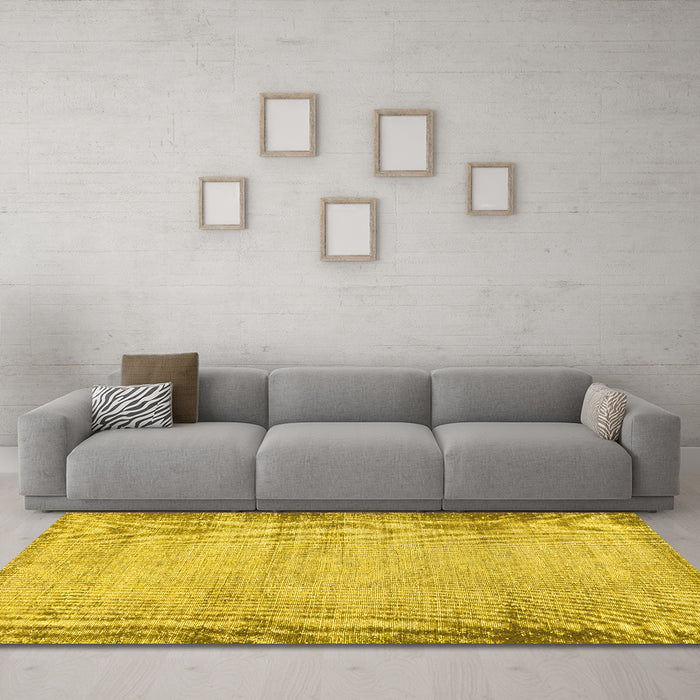 Machine Washable Abstract Yellow Modern Rug in a Living Room, wshabs2046yw