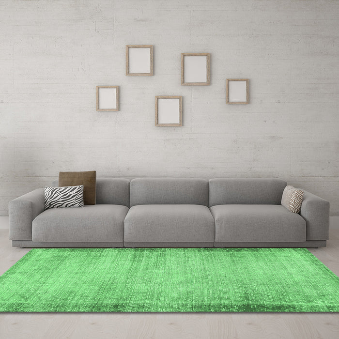 Machine Washable Abstract Emerald Green Modern Area Rugs in a Living Room,, wshabs2046emgrn