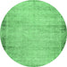 Round Abstract Emerald Green Modern Rug, abs2046emgrn