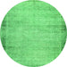 Round Machine Washable Abstract Green Modern Area Rugs, wshabs2046grn