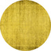 Round Machine Washable Abstract Yellow Modern Rug, wshabs2046yw