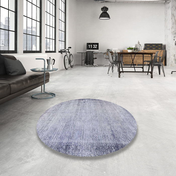 Round Abstract Slate Blue Grey Modern Rug in a Office, abs2046