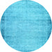 Round Machine Washable Abstract Light Blue Modern Rug, wshabs2046lblu