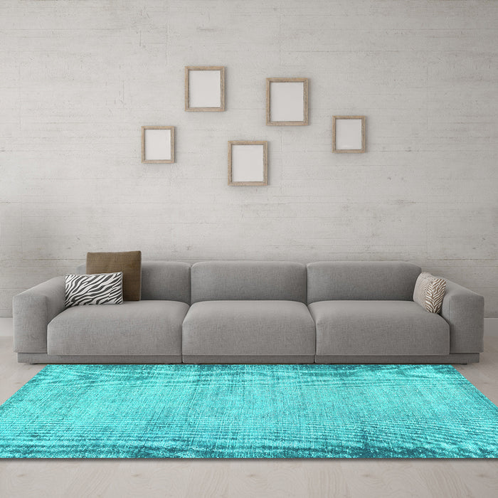 Machine Washable Abstract Turquoise Modern Area Rugs in a Living Room,, wshabs2046turq