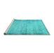 Sideview of Machine Washable Abstract Turquoise Modern Area Rugs, wshabs2046turq