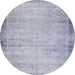 Round Machine Washable Abstract Slate Blue Grey Blue Rug, wshabs2046