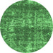 Round Machine Washable Abstract Emerald Green Modern Area Rugs, wshabs2047emgrn