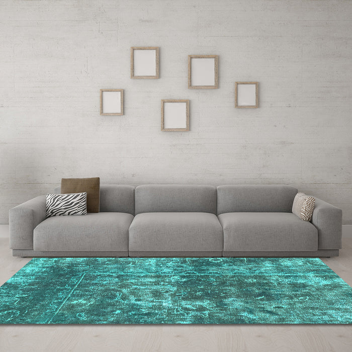 Machine Washable Abstract Turquoise Modern Area Rugs in a Living Room,, wshabs2047turq