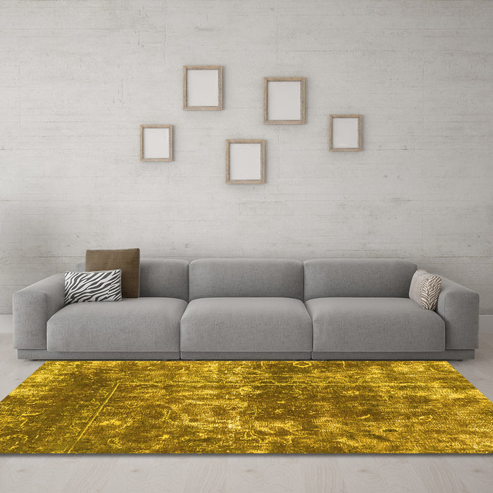 Machine Washable Abstract Yellow Modern Rug in a Living Room, wshabs2047yw