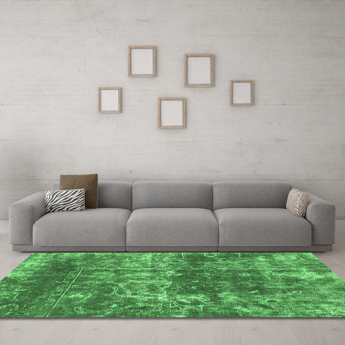Machine Washable Abstract Emerald Green Modern Area Rugs in a Living Room,, wshabs2047emgrn
