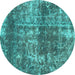 Round Machine Washable Abstract Turquoise Modern Area Rugs, wshabs2047turq