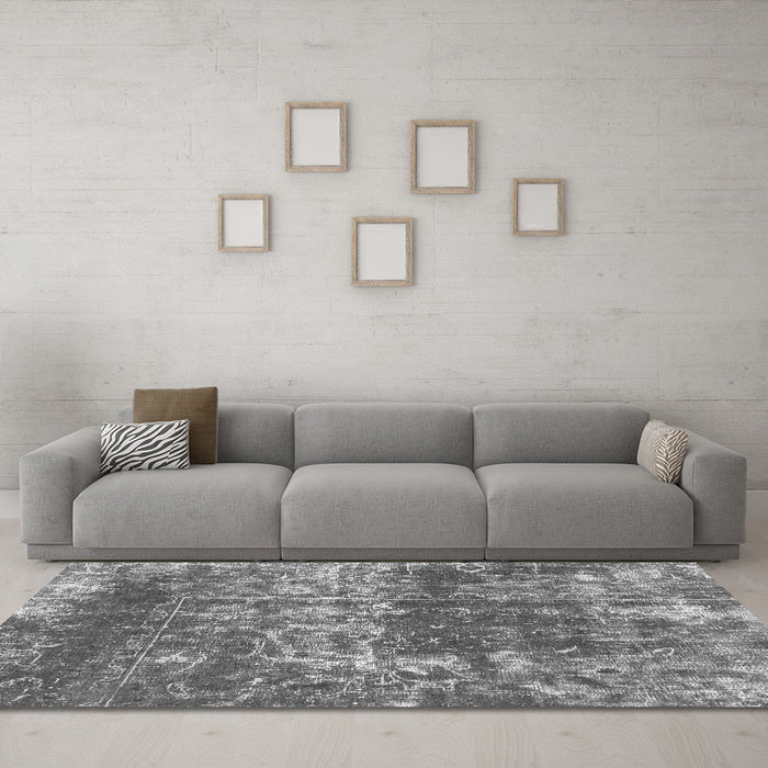 Machine Washable Abstract Gray Modern Rug in a Living Room,, wshabs2047gry