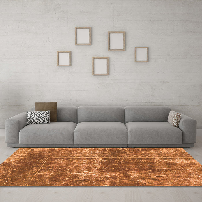 Machine Washable Abstract Orange Modern Area Rugs in a Living Room, wshabs2047org