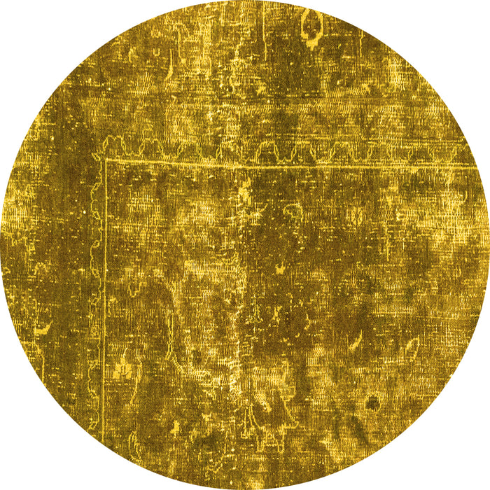 Round Abstract Yellow Modern Rug, abs2047yw