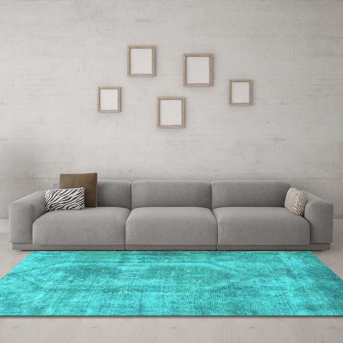 Machine Washable Abstract Turquoise Modern Area Rugs in a Living Room,, wshabs2048turq