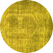 Round Abstract Yellow Modern Rug, abs2048yw