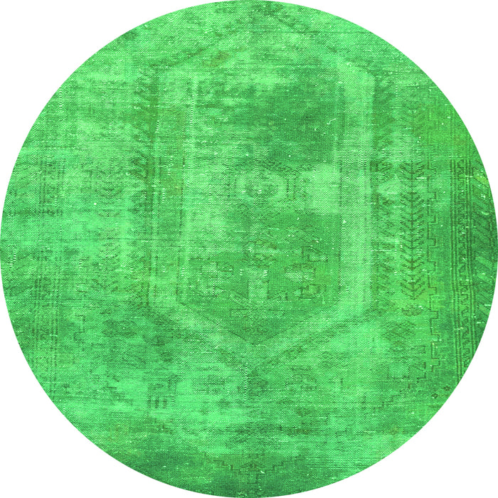Round Machine Washable Abstract Green Modern Area Rugs, wshabs2048grn