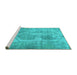 Sideview of Machine Washable Abstract Turquoise Modern Area Rugs, wshabs2048turq