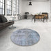 Round Abstract Light Slate Gray Modern Rug in a Office, abs2048