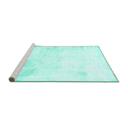 Sideview of Machine Washable Abstract Turquoise Modern Area Rugs, wshabs2049turq