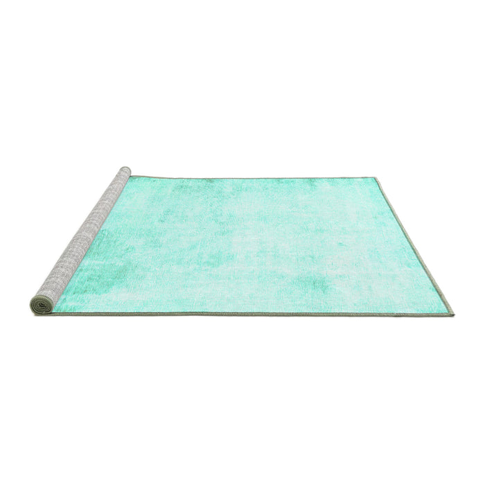 Sideview of Machine Washable Abstract Turquoise Modern Area Rugs, wshabs2049turq