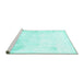 Sideview of Machine Washable Abstract Turquoise Modern Area Rugs, wshabs2049turq