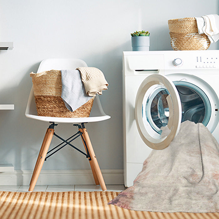 Machine Washable Abstract Blonde Beige Rug in a Washing Machine, wshabs2049