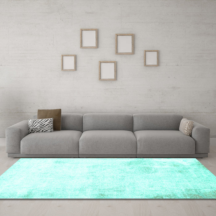 Machine Washable Abstract Turquoise Modern Area Rugs in a Living Room,, wshabs2049turq