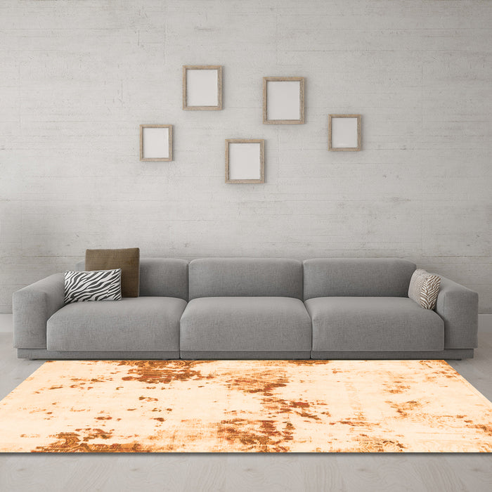 Machine Washable Abstract Orange Modern Area Rugs in a Living Room, wshabs2050org