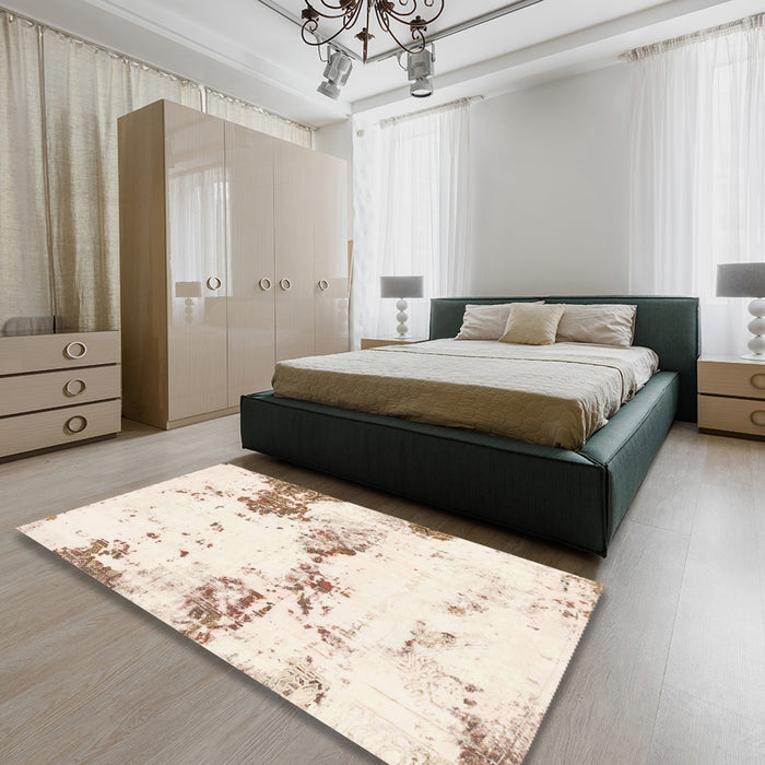 Machine Washable Abstract Pastel Orange Rug in a Bedroom, wshabs2050