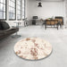 Round Abstract Pastel Orange Modern Rug in a Office, abs2050