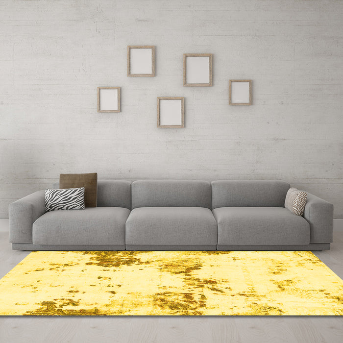 Machine Washable Abstract Yellow Modern Rug in a Living Room, wshabs2050yw