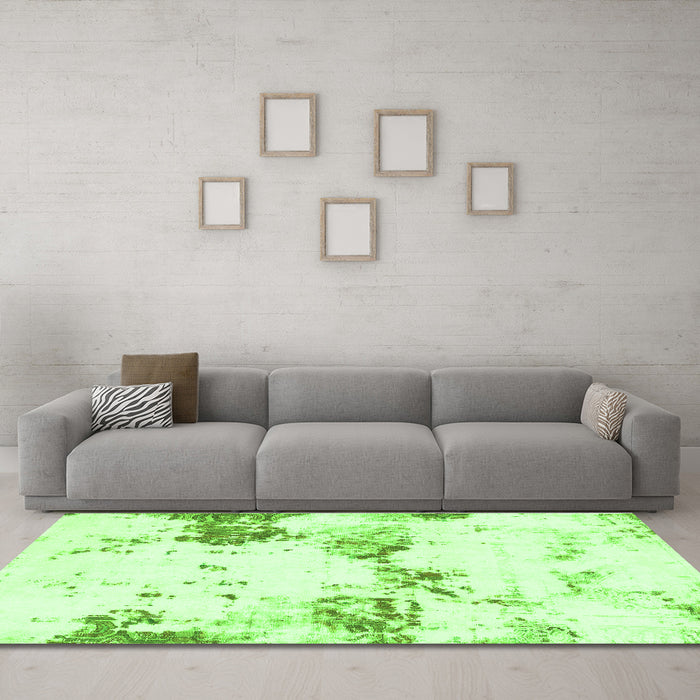 Machine Washable Abstract Green Modern Area Rugs in a Living Room,, wshabs2050grn