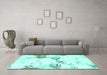 Machine Washable Abstract Turquoise Modern Area Rugs in a Living Room,, wshabs2050turq