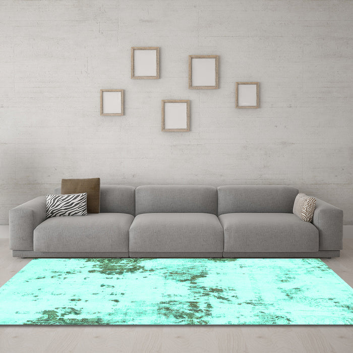 Machine Washable Abstract Turquoise Modern Area Rugs in a Living Room,, wshabs2050turq