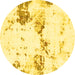 Round Abstract Yellow Modern Rug, abs2050yw