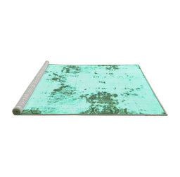 Sideview of Machine Washable Abstract Turquoise Modern Area Rugs, wshabs2050turq