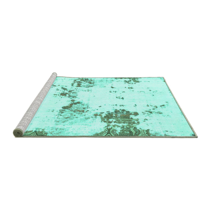 Sideview of Machine Washable Abstract Turquoise Modern Area Rugs, wshabs2050turq