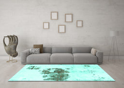 Machine Washable Abstract Turquoise Modern Area Rugs in a Living Room,, wshabs2051turq