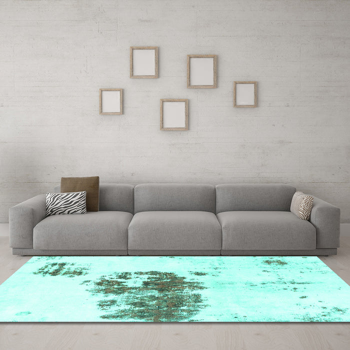 Machine Washable Abstract Turquoise Modern Area Rugs in a Living Room,, wshabs2051turq