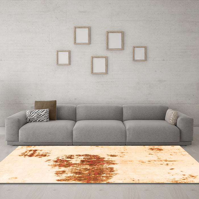 Machine Washable Abstract Orange Modern Area Rugs in a Living Room, wshabs2051org