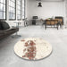 Round Machine Washable Abstract Blanched Almond Beige Rug in a Office, wshabs2051