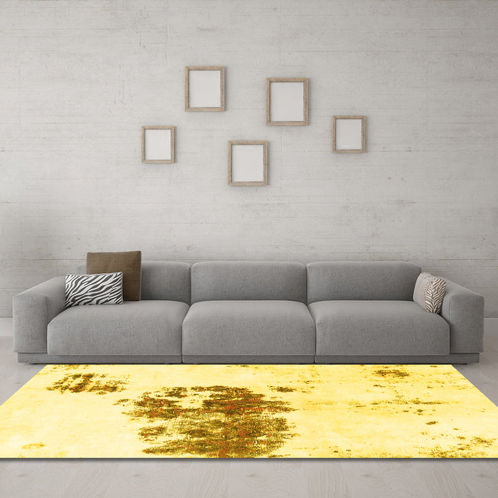 Machine Washable Abstract Yellow Modern Rug in a Living Room, wshabs2051yw