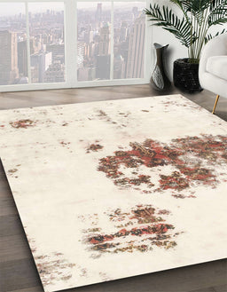 Machine Washable Abstract Blanched Almond Beige Rug in a Family Room, wshabs2051