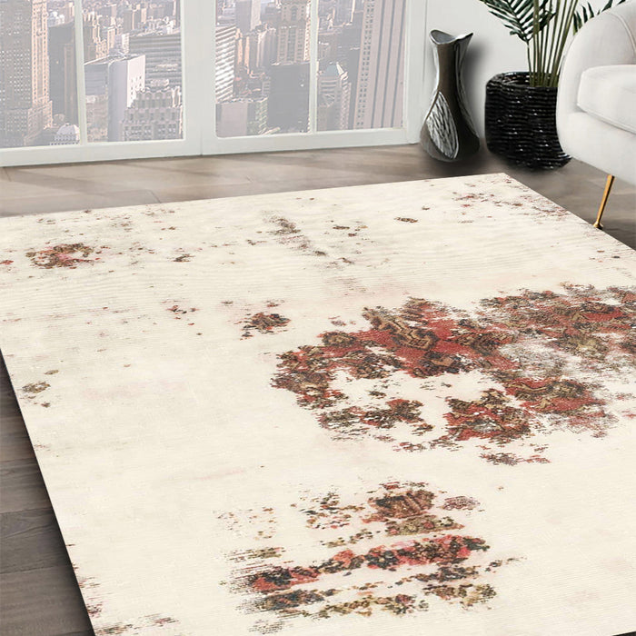 Machine Washable Abstract Blanched Almond Beige Rug in a Family Room, wshabs2051