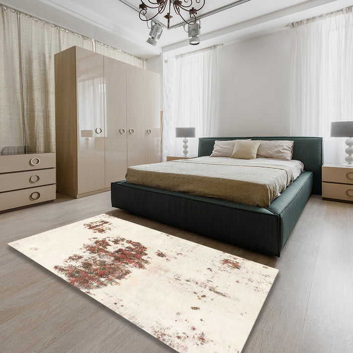 Machine Washable Abstract Blanched Almond Beige Rug in a Bedroom, wshabs2051