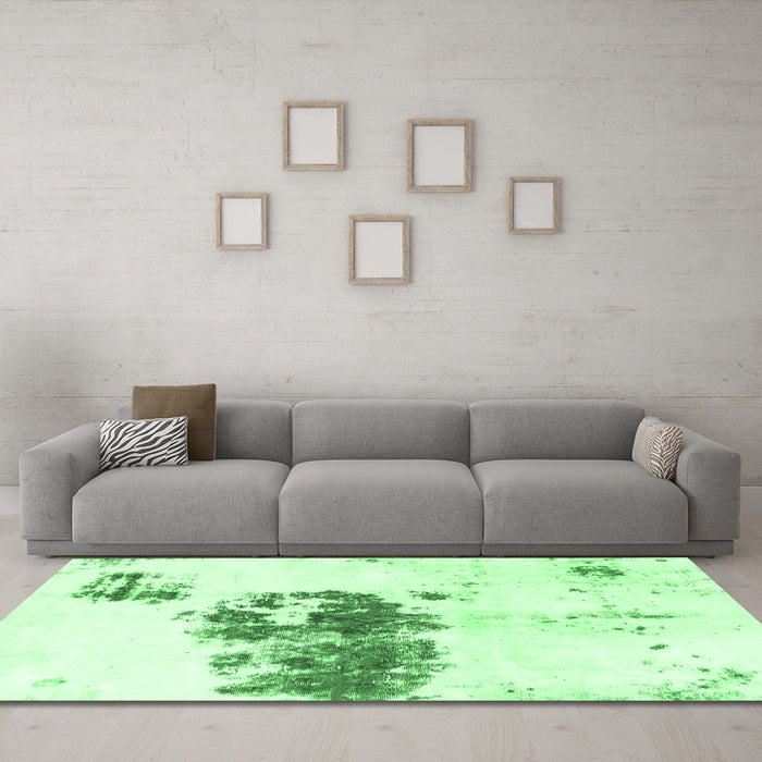 Machine Washable Abstract Emerald Green Modern Area Rugs in a Living Room,, wshabs2051emgrn