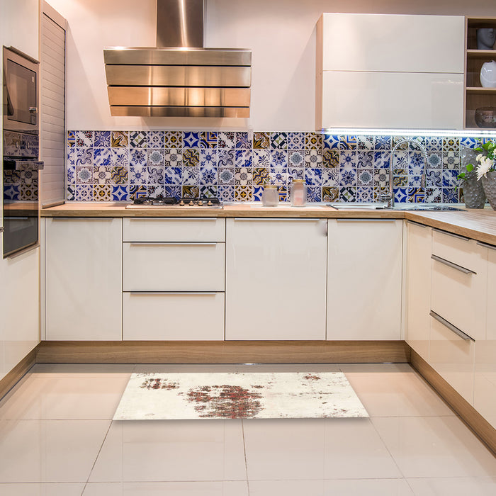 Machine Washable Abstract Blanched Almond Beige Rug in a Kitchen, wshabs2051