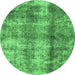 Round Abstract Emerald Green Modern Rug, abs2052emgrn