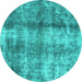 Round Abstract Turquoise Modern Rug, abs2052turq